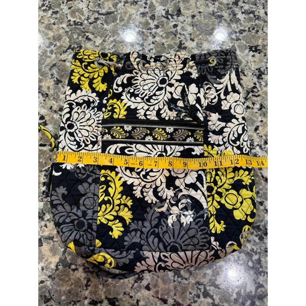 Vera Bradley Provencal‎ Quilted Drawstring Backpack Yellow Black Floral Damask